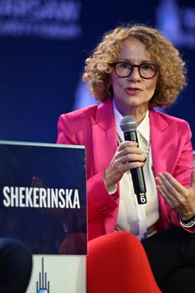 Warsaw Security Forum 2026 - Day 1 WARSAW, POLAND - OCTOBER 12: NATO Deputy Secretary General Radmila Shekerinska speaks during a panel discussion titled How Can Europe Build the Military Power It Needs? on Day 1 of the Warsaw Security Forum 2026 (WSF2026) on the Warsaw Stage in Warsaw, Poland, on October 12, 2026. The session brought together defense leaders, military personnel, and industrial heads to analyze defense manufacturing and alliance readiness capabilities. Artur Widak Anadolu Warsaw Poland. Editorial use only. Please get in touch for any other usage.  Copyright: x2026xAnadoluxArturxWidakx