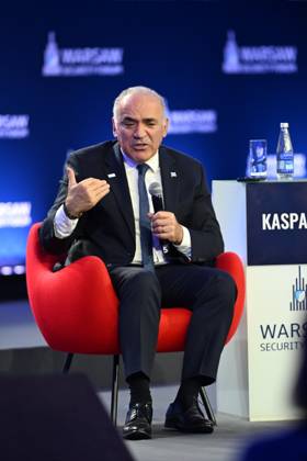 Warsaw Security Forum 2026 - Day 1 WARSAW, POLAND - OCTOBER 12: Chairman of the Renew Democracy Initiative Garry Kasparov speaks during a session titled Checkmate or Stalemate? Rethinking the West s Game Against Russia during Day 1 of the Warsaw Security Forum 2026 (WSF2026) on the Warsaw Stage in Warsaw, Poland, on October 12, 2026. The conversation focused on strategic foreign policy adjustments and counter-measures regarding regional security threats. Artur Widak Anadolu Warsaw Poland. Editorial use only. Please get in touch for any other usage.  Copyright: x2026xAnadoluxArturxWidakx