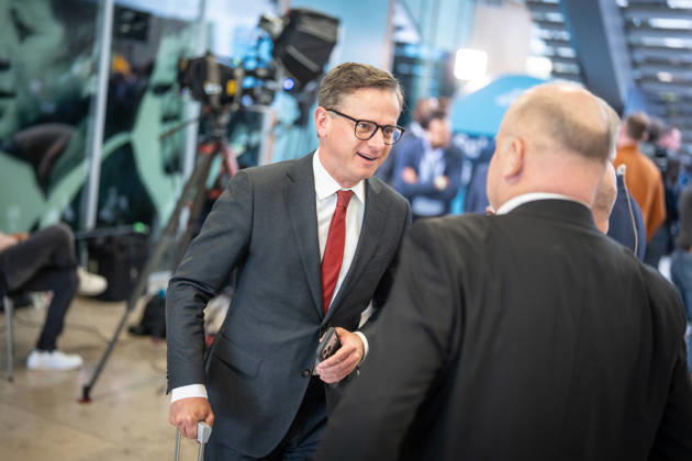 Federal Health Minister Karsten Linnemann speaking with journalists at the CDU Germany Executive Committee Retreat in Berlin, October 2026, Berlin, Berlin, Germany, Konrad Adenauer House
