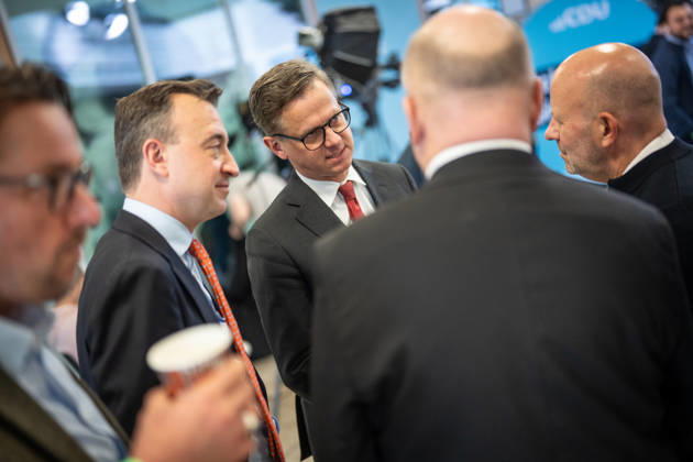 Federal Health Minister Karsten Linnemann speaking with journalists, with Paul Ziemiak, at the CDU Germany Executive Committee Retreat in Berlin, October 2026, Berlin, Berlin, Germany, Konrad Adenauer House