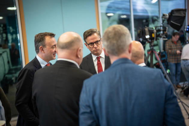 Federal Health Minister Karsten Linnemann speaking with journalists, with Paul Ziemiak, at the CDU Germany Executive Committee Retreat in Berlin, October 2026, Berlin, Berlin, Germany, Konrad Adenauer House