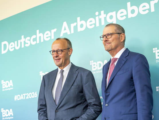 Friedrich Merz Attends Employers Day 2026 EUR, Germany, Berlin, October 13, 2026: Federal Chancellor Friedrich Merz (CDU) and Rainer Dulger, President of the Confederation of German Employers Associations, at the 2026 Employers Day hosted by the Confederation of German Employers Associations