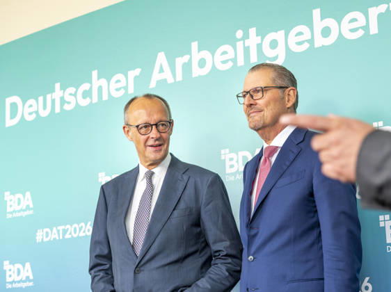 Friedrich Merz Attends Employers Day 2026 EUR, Germany, Berlin, October 13, 2026: Federal Chancellor Friedrich Merz (CDU) and Rainer Dulger, President of the Confederation of German Employers Associations, at the 2026 Employers Day hosted by the Confederation of German Employers Associations