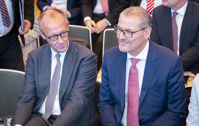 Friedrich Merz Attends Employers Day 2026 EUR, Germany, Berlin, October 13, 2026: Federal Chancellor Friedrich Merz (CDU) and Rainer Dulger, President of the Confederation of German Employers Associations, at the 2026 Employers Day hosted by the Confederation of German Employers Associations
