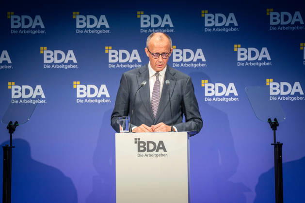Chancellor Friedrich Merz during his speech at the 2026 German Employers Day, organized by the Confederation of German Employers Associations (BDA), Berlin, Germany; bcc, Berlin Congress Center