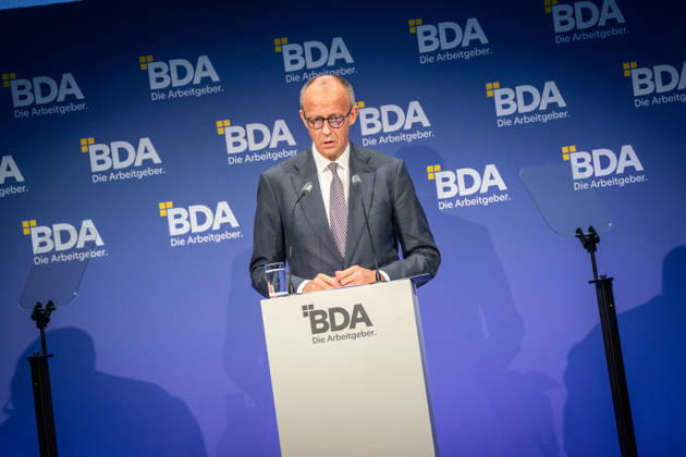 Chancellor Friedrich Merz during his speech at the 2026 German Employers Day, organized by the Confederation of German Employers Associations (BDA), Berlin, Germany; bcc, Berlin Congress Center