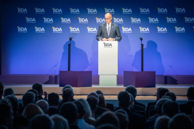 Chancellor Friedrich Merz during his speech at the 2026 German Employers Day, organized by the Confederation of German Employers Associations (BDA), Berlin, Germany; bcc, Berlin Congress Center