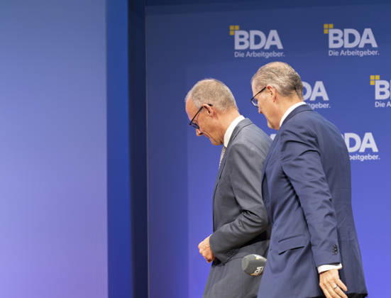 Friedrich Merz, Rainer Dulger, EUR, Germany, Berlin, October 13, 2026: Federal Chancellor Friedrich Merz (CDU) and Rainer Dulger, president of the employers association, engage in dialogue at the 2026 Employers Day event organized by the Confederation of German Employers Associations