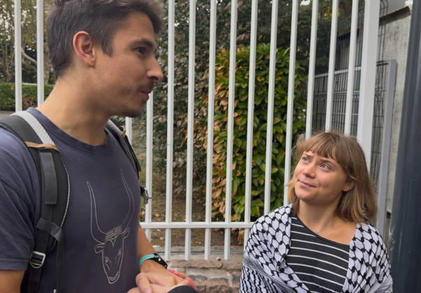 Greta Thunberg During Student Protest - Saint-Denis Videograbs - Swedish activist Greta Thunberg looks on as she arrives to take part in a blockade at the Lycee Paul Eluard in Saint-Denis, on the outskirts of Paris on October 13, 2026, as part of a nationwide student mobilisation. France sees nationwide demonstrations on October 13 in support of students protesting poor classroom conditions for weeks, as authorities and participants remain wary of further violence. Photo by CLPRESS ABACAPRESS.COM Paris France  Copyright: xCLPRESS ABACAx