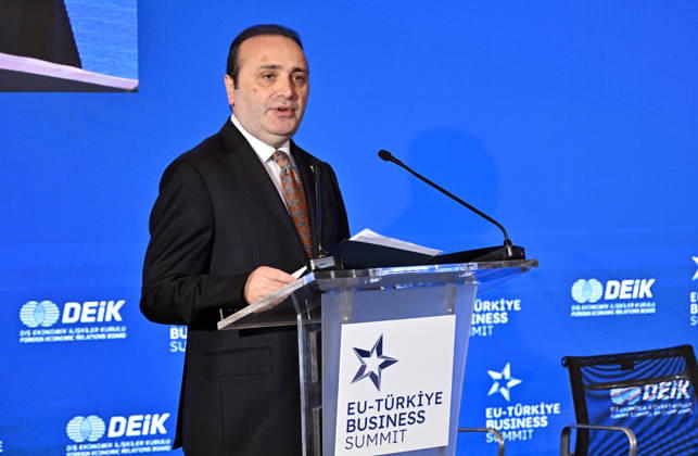 EU-Turkiye Business Summit kicks off in Brussels BRUSSELS, BELGIUM - OCTOBER 13: Turkish Deputy Minister of Trade Mustafa Tuzcu delivers a speech during a session titled Redefining EU-Turkiye Cooperation in an Uncertain World at Egmont Palace in Brussels, Belgium, on October 13, 2026. The session is held as part of the EU-Turkiye Business Summit, organized in cooperation with the Foreign Economic Relations Board of Turkiye (DEIK) and the European Business Summit (EBS). Dursun Aydemir Anadolu Brussels Belgium. Editorial use only. Please get in touch for any other usage. Copyright: x2026xAnadoluxDursunxAydemirx