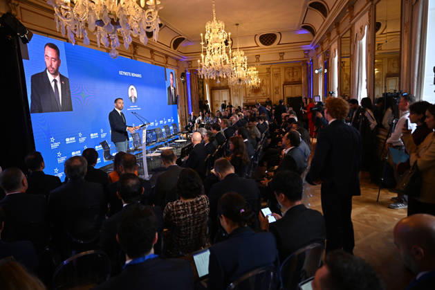 EU-Turkiye Business Summit kicks off in Brussels BRUSSELS, BELGIUM - OCTOBER 13: Belgian Deputy Prime Minister and Foreign Minister Maxime Prevot delivers a speech during a session titled Redefining EU-Turkiye Cooperation in an Uncertain World at Egmont Palace in Brussels, Belgium, on October 13, 2026. The session is held as part of the EU-Turkiye Business Summit, organized in cooperation with the Foreign Economic Relations Board of Turkiye (DEIK) and the European Business Summit (EBS). Dursun Aydemir Anadolu Brussels Belgium. Editorial use only. Please get in touch for any other usage. Copyright: x2026xAnadoluxDursunxAydemirx