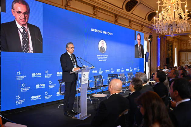 EU-Turkiye Business Summit kicks off in Brussels BRUSSELS, BELGIUM - OCTOBER 13: Mehmet Ali Yalcindag, Coordinator Chairman of the Turkiye-Europe Business Councils of the Foreign Economic Relations Board of Turkiye (DEIK), delivers a speech during a session titled Redefining EU-Turkiye Cooperation in an Uncertain World at Egmont Palace in Brussels, Belgium, on October 13, 2026. The session is held as part of the EU-Turkiye Business Summit, organized in cooperation with DEIK and the European Business Summit (EBS). Dursun Aydemir Anadolu Brussels Belgium. Editorial use only. Please get in touch for any other usage. Copyright: x2026xAnadoluxDursunxAydemirx