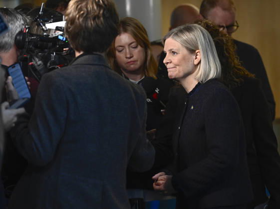 STOCKHOLM, SWEDEN 20261013 Social Democratic Party leader Magdalena Andersson holds a press conference after her meeting with the Speaker of the Riksdag regarding her exploratory mandate STOCKHOLM, SWEDEN x10030x  Copyright: xJonasxEkströmer TTx MAGDALENA ANDERSSON SONDERINGSUPPDRAG TbuAKeodUoE
