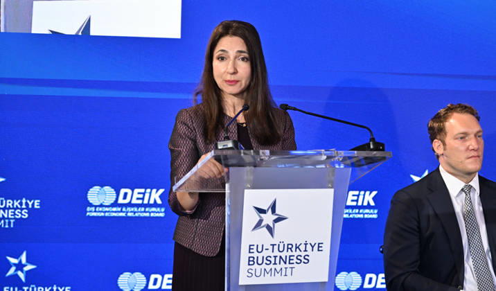 EU-Turkiye Business Summit kicks off in Brussels BRUSSELS, BELGIUM - OCTOBER 13: Ambassador Yaprak Balkan (L), Turkiye s Permanent Representative to the European Union, delivers a speech during a session held at Egmont Palace in Brussels, Belgium, on October 13, 2026. The session is held as part of the EU-Turkiye Business Summit, organized in cooperation with the Foreign Economic Relations Board of Turkiye (DEIK) and the European Business Summit (EBS). Dursun Aydemir Anadolu Brussels Belgium. Editorial use only. Please get in touch for any other usage.  Copyright: x2026xAnadoluxDursunxAydemirx