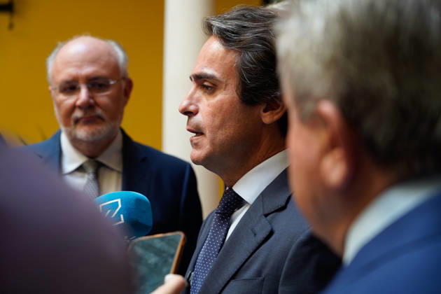 The Gaesco Forum on Key Infrastructure for the City was held in Seville. The Regional Minister of Public Works and Mobility for the Regional Government of Andalusia, Mario Munoz Atanet, speaks to the media before participating in the Gaesco Forum with the presentation Infrastructure for Seville: Challenges and Opportunities. October 13, 2026, in Seville, Andalusia, Spain. October 13, 2026, Seville, Andalusia, Spain Seville, Andalusia, Spain Spain  Copyright: xGogoxLobatox 7842086