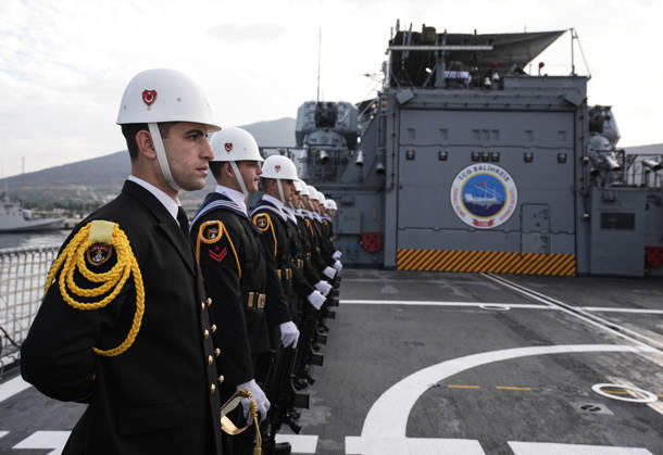 NUSRET-2026 Invitational Exercise continues in Turkiye s Izmir IZMIR, TURKIYE - OCTOBER 13: Naval personnel are seen during Distinguished Observer Day activities held off the coast of Foca, Izmir, as part of the NUSRET-2026 Invitation Exercise on October 13, 2026. Hosted by Turkiye and conducted by the Turkish Naval Forces Mine Fleet Command, the exercise involves naval and air assets from NATO and Turkiye, as well as the Turkish Coast Guard, with observers from various countries, and takes place in the Gulf of Izmir and off Karadeniz Eregli. Mahmut Serdar Alakus Anadolu Izmir Turkey. Editorial use only. Please get in touch for any other usage.  Copyright: x2026xAnadoluxMahmutxSerdarxAlakusx