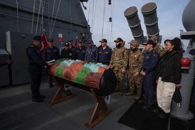NUSRET-2026 Invitational Exercise continues in Turkiye s Izmir IZMIR, TURKIYE - OCTOBER 13: The MALAMAN bottom mine used in the NUSRET-2026 Invitation Exercise is presented to participants during Distinguished Observer Day activities off the coast of Foca, Izmir, Turkiye, on October 13, 2026. Hosted by Turkiye and conducted by the Turkish Naval Forces Mine Fleet Command, the exercise involves naval and air assets from NATO and Turkiye, as well as the Turkish Coast Guard, with observers from various countries. Mahmut Serdar Alakus Anadolu Izmir Turkey. Editorial use only. Please get in touch for any other usage.  Copyright: x2026xAnadoluxMahmutxSerdarxAlakusx