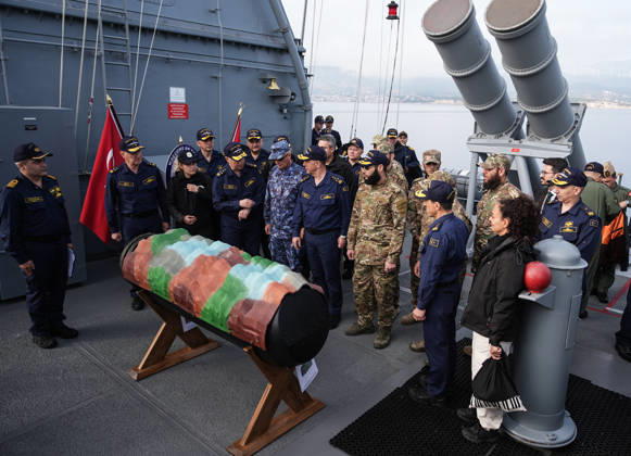 NUSRET-2026 Invitational Exercise continues in Turkiye s Izmir IZMIR, TURKIYE - OCTOBER 13: The MALAMAN bottom mine used in the NUSRET-2026 Invitation Exercise is presented to participants during Distinguished Observer Day activities off the coast of Foca, Izmir, Turkiye, on October 13, 2026. Hosted by Turkiye and conducted by the Turkish Naval Forces Mine Fleet Command, the exercise involves naval and air assets from NATO and Turkiye, as well as the Turkish Coast Guard, with observers from various countries. Mahmut Serdar Alakus Anadolu Izmir Turkey. Editorial use only. Please get in touch for any other usage.  Copyright: x2026xAnadoluxMahmutxSerdarxAlakusx