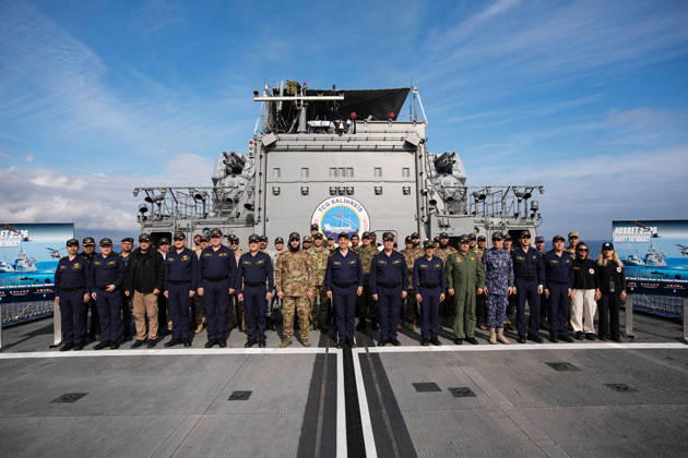 NUSRET-2026 Invitational Exercise continues in Turkiye s Izmir IZMIR, TURKIYE - OCTOBER 13: Turkish Naval Forces Commander Admiral Ercument Tatlioglu, Syrian Naval Forces Commander Brigadier General Mohammed al-Saud and other participants pose for photos during Distinguished Observer Day activities held off the coast of Foca, Izmir, Turkiye, on October 13, 2026, as part of the NUSRET-2026 Invitation Exercise. Hosted by Turkiye and conducted by the Turkish Naval Forces Mine Fleet Command, the exercise involves naval and air assets from NATO and Turkiye, as well as the Turkish Coast Guard, with observers from various countries. Mahmut Serdar Alakus Anadolu Izmir Turkey. Editorial use only. Please get in touch for any other usage. Copyright: x2026xAnadoluxMahmutxSerdarxAlakusx