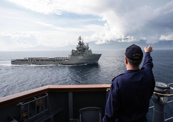 NUSRET-2026 Invitational Exercise continues in Turkiye s Izmir IZMIR, TURKIYE - OCTOBER 13: Naval vessels participating in the NUSRET-2026 Invitation Exercise salute Turkish Naval Forces Commander Admiral Ercument Tatlioglu aboard the flagship during Distinguished Observer Day activities off the coast of Foca, Izmir, Turkiye, on October 13, 2026. Hosted by Turkiye and conducted by the Turkish Naval Forces Mine Fleet Command, the exercise involves naval and air assets from NATO and Turkiye, as well as the Turkish Coast Guard, with observers from various countries. Mahmut Serdar Alakus Anadolu Izmir Turkey. Editorial use only. Please get in touch for any other usage.  Copyright: x2026xAnadoluxMahmutxSerdarxAlakusx