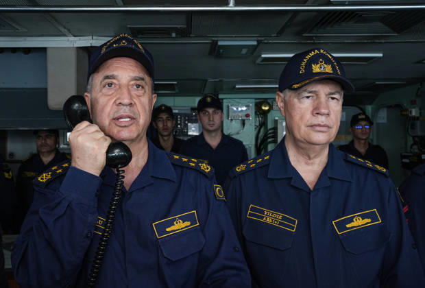 NUSRET-2026 Invitational Exercise continues in Turkiye s Izmir IZMIR, TURKIYE - OCTOBER 13: Turkish Naval Forces Commander Admiral Ercument Tatlioglu (L) thanks the units participating in the NUSRET-2026 Invitation Exercise during Distinguished Observer Day activities held off the coast of Foca, Izmir, Turkiye, on October 13, 2026. Hosted by Turkiye and conducted by the Turkish Naval Forces Mine Fleet Command, the exercise involves naval and air assets from NATO and Turkiye, as well as the Turkish Coast Guard, with observers from various countries. Mahmut Serdar Alakus Anadolu Izmir Turkey. Editorial use only. Please get in touch for any other usage.  Copyright: x2026xAnadoluxMahmutxSerdarxAlakusx
