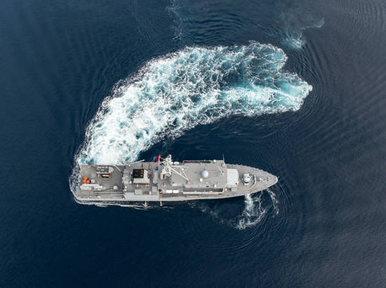 NUSRET-2026 Invitational Exercise continues in Turkiye s Izmir IZMIR, TURKIYE - OCTOBER 13: An aerial view of a naval vessel maneuvering during Distinguished Observer Day activities held off the coast of Foca district in Izmir, Turkiye, on October 13, 2026, as part of the NUSRET-2026 Invitation Exercise. Hosted by Turkiye and conducted by the Turkish Naval Forces Mine Fleet Command, the exercise involves naval, air and coast guard assets from NATO and Turkiye, along with observers from various countries, and takes place in the Gulf of Izmir and off Karadeniz Eregli. Mahmut Serdar Alakus Anadolu Izmir Turkey. Editorial use only. Please get in touch for any other usage.  Copyright: x2026xAnadoluxMahmutxSerdarxAlakusx