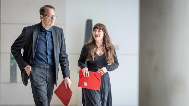 Heidi Reichinnek, chair of the Die Linke parliamentary caucus in the German Bundestag, with her co-chair Sören Pellmann; press statement by the Die Linke parliamentary caucus, German Bundestag, Berlin, Berlin, Germany, Bundestag