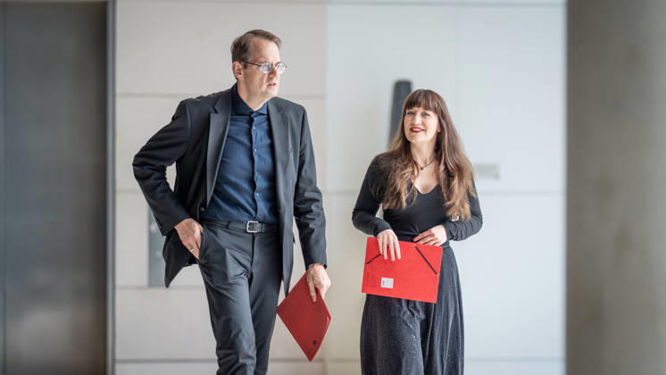 Heidi Reichinnek, chair of the Die Linke parliamentary caucus in the German Bundestag, with her co-chair Sören Pellmann; press statement by the Die Linke parliamentary caucus, German Bundestag, Berlin, Berlin, Germany, Bundestag