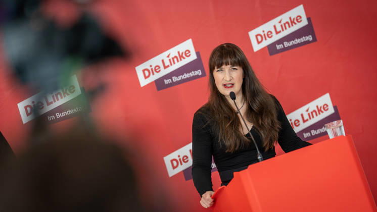 Heidi Reichinnek, Chair of the Die Linke parliamentary caucus in the German Bundestag; Press Statement from the Die Linke Caucus, German Bundestag, Berlin, Berlin, Germany, Bundestag