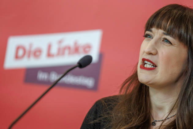 Statement by Die Linke: Heidi Reichinnek and Soeren Pellmann at a Die Linke press conference on October 13, 2026, in Berlin, Berlin, Berlin, Germany, Reichstag