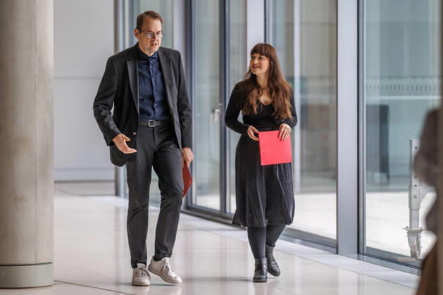 Statement by Die Linke: Heidi Reichinnek and Soeren Pellmann at a Die Linke press conference on October 13, 2026, in Berlin, Berlin, Germany, Reichstag