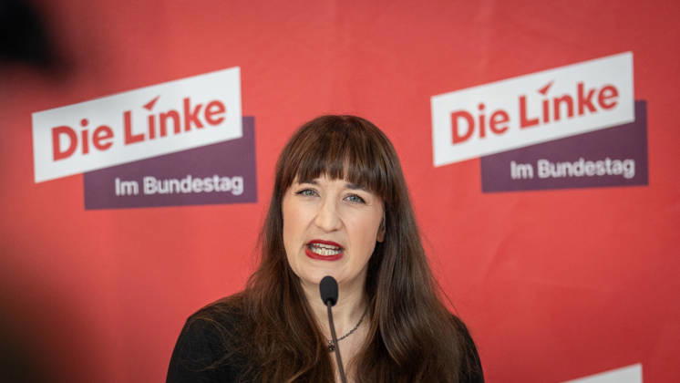 Heidi Reichinnek, Chair of the Die Linke parliamentary caucus in the German Bundestag; Press Statement from the Die Linke Caucus, German Bundestag, Berlin, Berlin, Germany, Bundestag