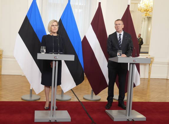 October 13, 2026, Riga, Vidzeme Region, Latvia: Latvian President EDGARS RINKEVICS and Estonian President ULLE MADISE attend press conference during her visit to Latvia Riga Latvia  - ZUMAk193 20261013_zip_k193_001 Copyright: xIntsxKalninsx