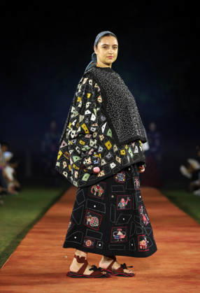 Lakme Fashion Week x FDCI Kicks Off in New Delhi New Delhi, Oct 13 (ANI): A model walks the ramp on the opening day of the Lakme Fashion Week x FDCI, at the France Embassy, in New Delhi on Tuesday. New Delhi Delhi India Copyright: xANIx ANI_20261013441