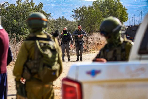 October 13, 2026, Ramallah: TURMUSAYA, WEST BANK, PALESTINE, OCTOBER 13, 2026: Palestinian residents and farmers are prevented by Israeli settlers and forces from reaching their agricultural land to harvest olives in Turmusaya, northeast of Ramallah, in the occupied West Bank. The restrictions disrupt the annual olive harvest, an important source of income for local farming families. Ramallah - ZUMAq101 20261013_zna_q101_225 Copyright: xSalmanxMohsenxAlkhatibx