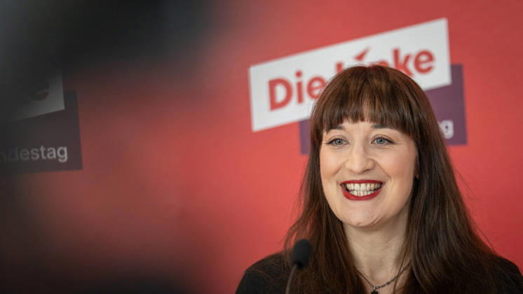 Heidi Reichinnek, Chair of the Die Linke Parliamentary Caucus in the German Bundestag; Press Statement by the Die Linke Parliamentary Caucus, German Bundestag, Berlin, Berlin, Germany, Bundestag