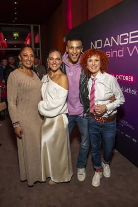 ABB NOANGELS members Jessica Wahls, Sandy Mölling, Prince Damien, and Lucy Diakovska attended the exclusive preview of the ARD documentary *NO ANGELS: DAS SIND WIR* at the Colosseum Berlin on October 13, 2026, in Berlin, Germany