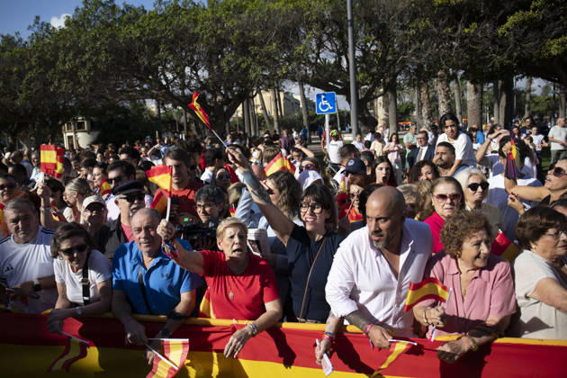The King and Queen Visit the Autonomous City of Melilla: A large crowd waving Spanish flags gathered before King Felipe VI and Queen Letizia’s visit to the Melilla Assembly on October 14, 2026, in Melilla, Spain. The King and Queen are making their first official visit to Melilla, where they have received a welcome just as enthusiastic as the one they received in Ceuta. There, in addition to expressing their solidarity following the massive influx of migrants last July, the monarch wished to emphasize the Spanish identity of both autonomous cities. October 14, 2026, Melilla, Spain  Copyright: xMohamedxBelkasenx 7844113