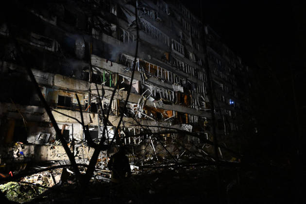 3 Dead and 19 Injured as Russian Missile Hits Residential Building - Kyiv A nine-story residential building damaged in a Russian missile strike is seen in Kyiv? Desnianskyi district, Ukraine, on October 14, 2026. Russia launched a massive ballistic missile attack on the capital. Three women were killed and 19 people were injured in the Desnianskyi district, including a seven-year-old girl. Apartments on the first through eighth floors of the building were also damaged Photo by Oleksandr Klymenko Ukrinform ABACAPRESS.COM Kyiv Ukraine  Copyright: xKlymenkoxOleksandr Ukrinform ABACAx