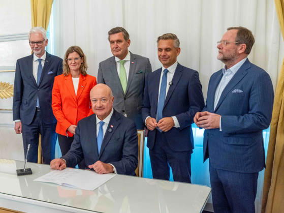 October 14, 2026: Press Conference on the Central Industrial Strategy—Federal Chancellor Christian Stocker (ÖVP), CEO Michael Strugl (Verbund), CEO Manuela Waldner (ÖBB),