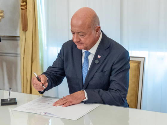 October 14, 2026: Press Conference on Industrial Strategy—Chancellor Christian Stocker (ÖVP) on October 14, 2026, at the press conference marking the signing of the Made in Europe Declaration at the Federal Chancellery in Vienna, Vienna, Austria