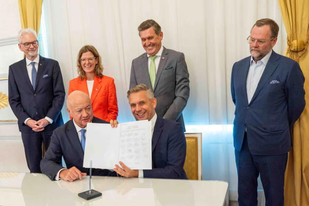 October 14, 2026: Press Conference on the Central Industrial Strategy—Federal Chancellor Christian Stocker (ÖVP), Federal Minister of Economy, Energy, and Tourism Wolfgan
