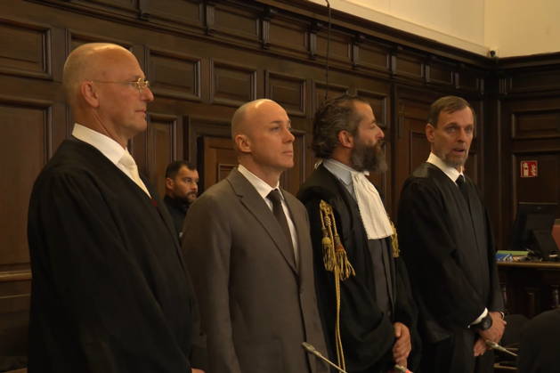 GERMANY, HAMBURG - OCTOBER 14, 2026: Ukrainian citizen Serhii Kuznetsov (2nd L), accused of attacking the Nord Stream gas pipelines in 2022, attends a first hearing at the Higher Regional Court. POOL TASS 99290974