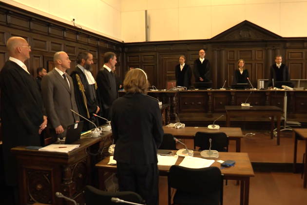 GERMANY, HAMBURG - OCTOBER 14, 2026: Ukrainian citizen Serhii Kuznetsov (2nd L), accused of attacking the Nord Stream gas pipelines in 2022, attends a first hearing at the Higher Regional Court. POOL TASS 99291358
