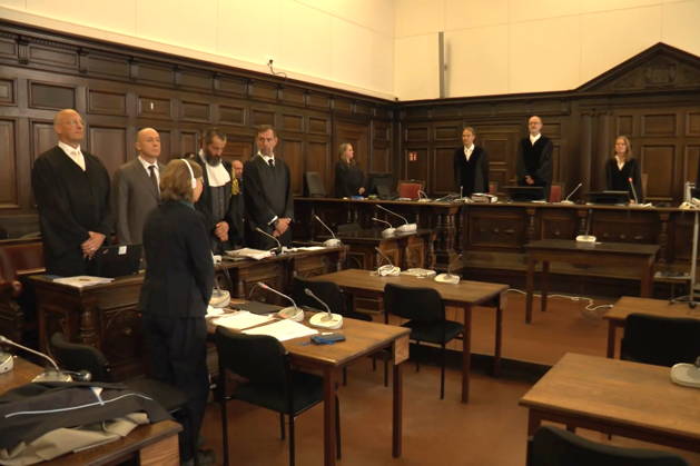 GERMANY, HAMBURG - OCTOBER 14, 2026: Ukrainian citizen Serhii Kuznetsov (2nd L), accused of attacking the Nord Stream gas pipelines in 2022, attends a first hearing at the Higher Regional Court. POOL TASS 99291359