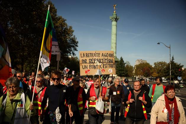 PENSION PROTEST Thomas Padilla MAXPPP Paris FRANCE October 14, 2026 PROTEST IN DEFENSE OF PENSIONS NEAR THE AGIRC ARRCO HEADQUARTERS—a demonstration called by the CGT trade union to demand that supplemental pensions be indexed to inflation following the 2026 freeze, between Place de la Bastille and the headquarters of the Agirc Arrco pension scheme, in Paris, on October 14, 2026, Paris, FRANCE  Copyright: xMAXPPPxThomasxPadillax TPA261014021 TPA261014021