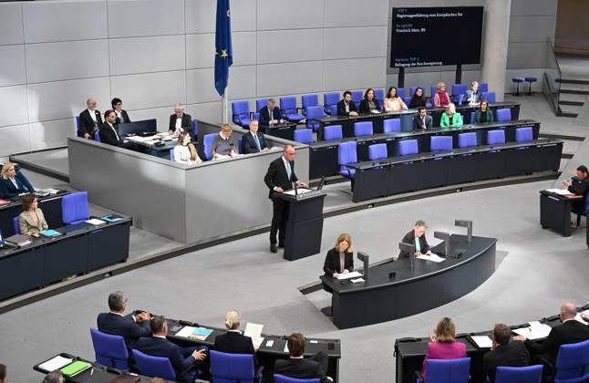 German Chancellor Friedrich Merz delivers government statement in Berlin ahead of EU Summit BERLIN, GERMANY – OCTOBER 14: German Chancellor Friedrich Merz delivers a government statement ahead of the upcoming meeting of the European Council in the Bundestag in Berlin, Germany, on October 14, 2026. Volodymyr Sindieiev Anadolu Berlin Germany. Editorial use only. Please get in touch for any other usage.  Copyright: x2026xAnadoluxVolodymyrxSindieievx