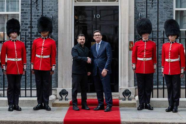 October 14, 2026, London, England, United Kingdom: British Prime Minister Andy BURNHAM welcomes Ukrainian President Volodymyr ZELENSKYY outside 10 Downing Street in London, United Kingdom, ahead of their meeting to discuss support for Ukraine. London United Kingdom  - ZUMAk172 20261014_zip_k172_087 Copyright: xThomasxKrychx