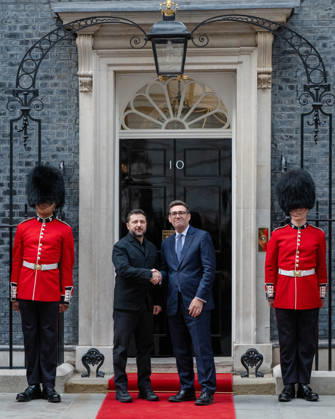 October 14, 2026, London, England, United Kingdom: British Prime Minister Andy BURNHAM shakes hands with Ukrainian President Volodymyr ZELENSKYY outside 10 Downing Street in London, United Kingdom, ahead of talks on the UK s continued support for Ukraine. London United Kingdom  - ZUMAk172 20261014_zip_k172_083 Copyright: xThomasxKrychx