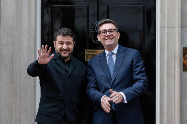 October 14, 2026, London, England, United Kingdom: British Prime Minister Andy BURNHAM welcomes Ukrainian President Volodymyr ZELENSKYY outside 10 Downing Street in London, United Kingdom, ahead of their meeting to discuss support for Ukraine. London United Kingdom - ZUMAk172 20261014_zip_k172_066 Copyright: xThomasxKrychx